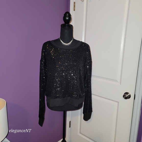 Calvin Klein Jeans Black Sequin Top Sz: L - Picture 7 of 9